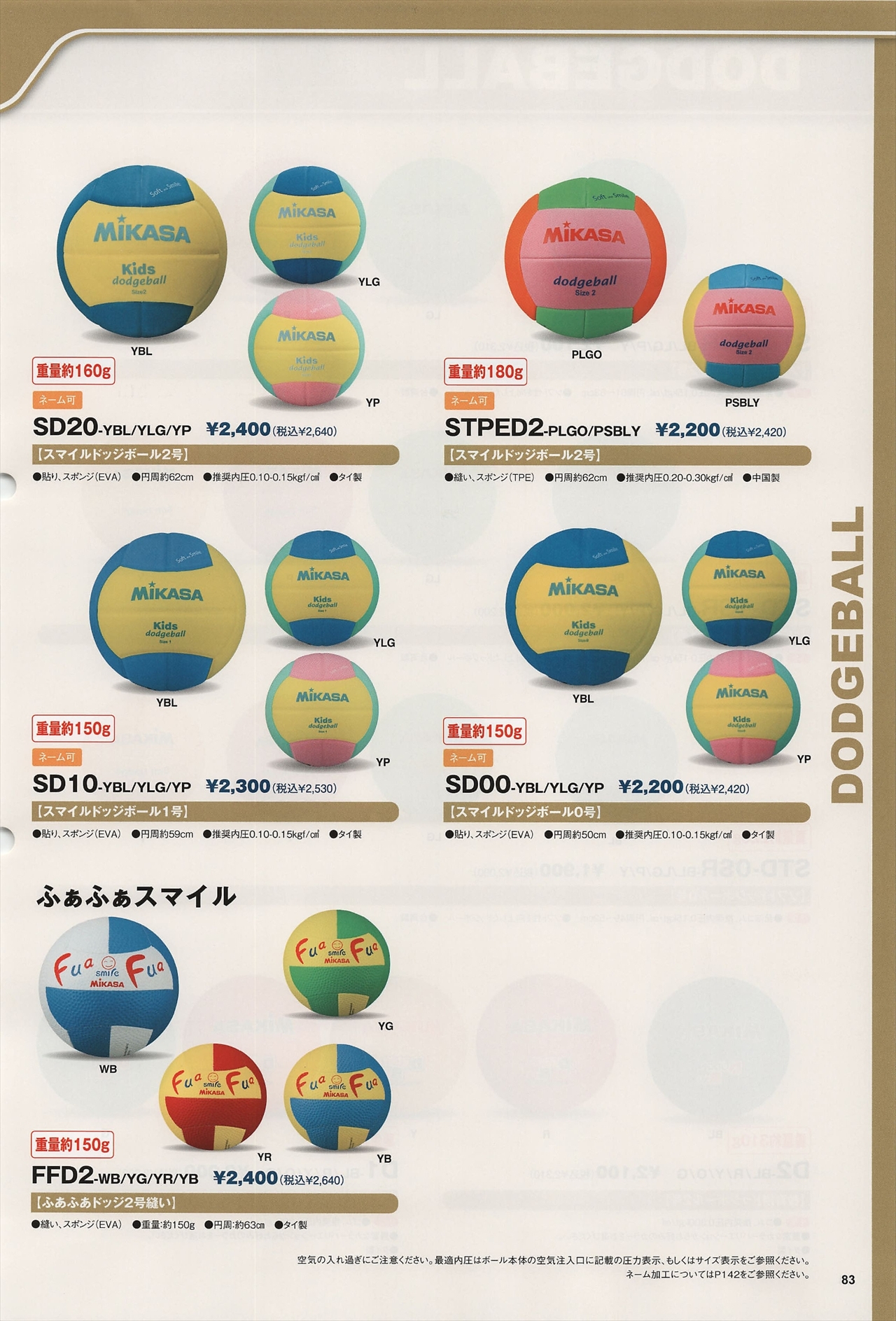 定価 送料無料 ミカサ MIKASA スマイルドッジボール 2号 160ｇ 黄 青 SD20-YBL 推奨内圧0.10~0.15 kgf 
